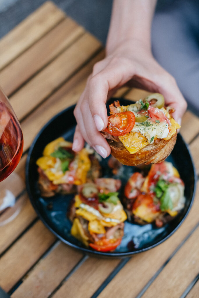 Grilled Ham and cheese Crostini